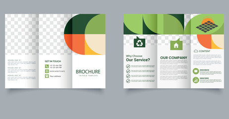 Modern Solar Energy Trifold Flyer Design Template. Marketing Layout. Editable image.