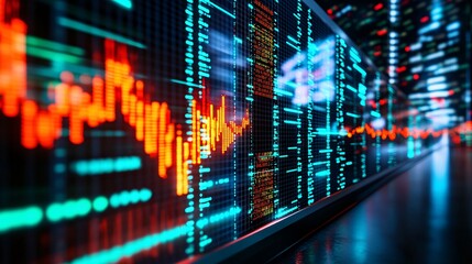 Obraz premium Stock Market Volatility Reflected in Real-Time Data Display with City Lights
