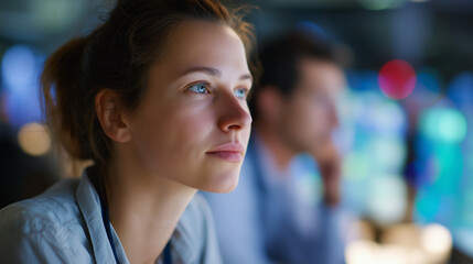 Obraz premium IT Engineer in High-Tech Monitoring Room with Data Displays and Precision