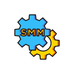 Color SMM icon isolated on white background. Social media marketing, analysis, advertising strategy development. Flat filled outline style with shadow. Vector