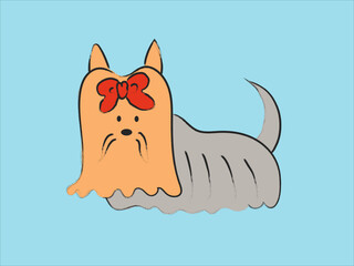 Vector illustration of a Yorkshire terrier dog wearing a ribbon, good for postcards, modern art prints, web design, etc.