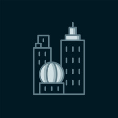 Line City landscape icon isolated on black background. Metropolis architecture panoramic landscape. Flat filled outline style with shadow. Vector