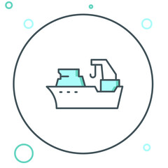 Line Fishing boat icon isolated on white background. Fishing trawler. Colorful outline concept. Vector