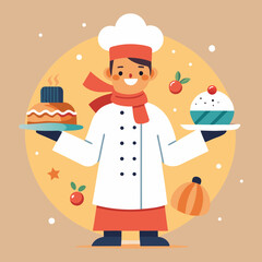 Vector art illustration of a person serving food on Christmas Day
