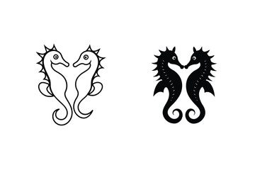 Elegant Seahorse Couple Silhouette Design Vector Illustration For Creative Projects