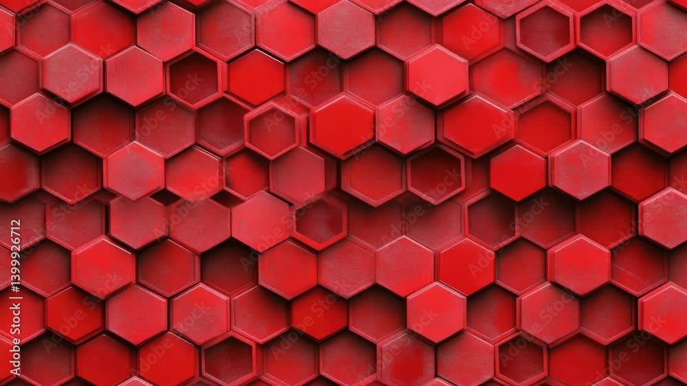 Poster vibrant red hexagonal pattern with textured surface for modern design applications and backgrounds i