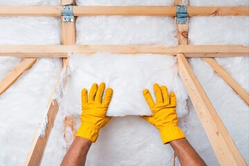 Worker insulating roof with mineral wool panels