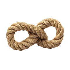 Obraz premium Thick rope tied in an infinity symbol isolated on white background concept of strong connection strength and eternity twine cord fiber nautical knot lasso loop cable fiber mockup design element