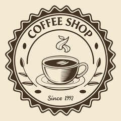 Vintage Coffee Shop Logo, Retro Coffee Badge with Cup and Beans, Classic Café Branding Design
