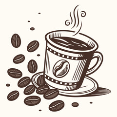 Vintage Coffee Shop Logo, Retro Coffee Badge with Cup and Beans, Classic Café Branding Design