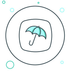 Line Umbrella icon isolated on white background. Insurance concept. Waterproof icon. Protection, safety, security concept. Colorful outline concept. Vector