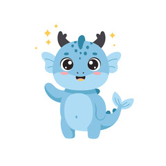 Whimsical Dragonette's Greeting: An adorable, blue dragonette with a friendly wave and a charming smile. Perfect for children's designs.