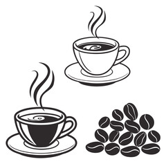 Vintage Coffee Shop Logo, Retro Coffee Badge with Cup and Beans, Classic Café Branding Design