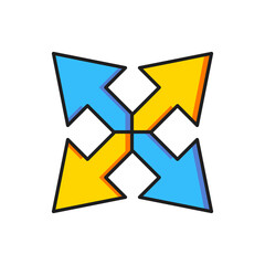 Color Road traffic sign. Signpost icon isolated on white background. Pointer symbol. Isolated street information sign. Direction sign. Flat filled outline style with shadow. Vector