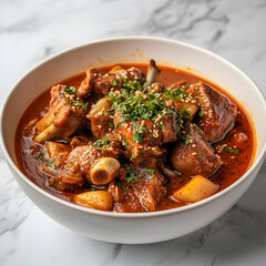 Fototapeta premium Savory experience korean gamjatang pork bone soup culinary delight kitchen isolated spicy flavor
