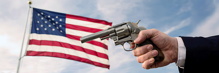 Revolver and American Flag. Generative AI