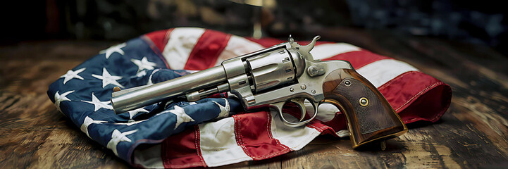 Revolver and American Flag. Generative AI