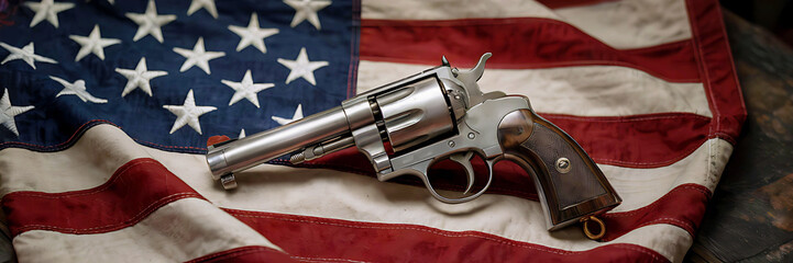 Revolver and American Flag. Generative AI
