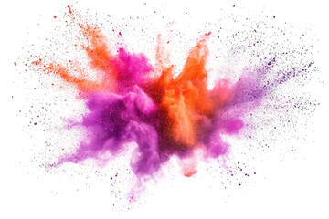 an explosion of colorful powder resembling a vibrant cloud of pigments in shades of purple orange and pink often used in art or celebrations like holi