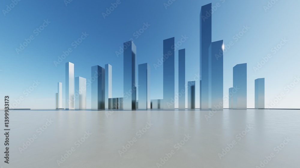 Poster 3d illustration of abstract architecture background, geometric architectural with chrome or metallic