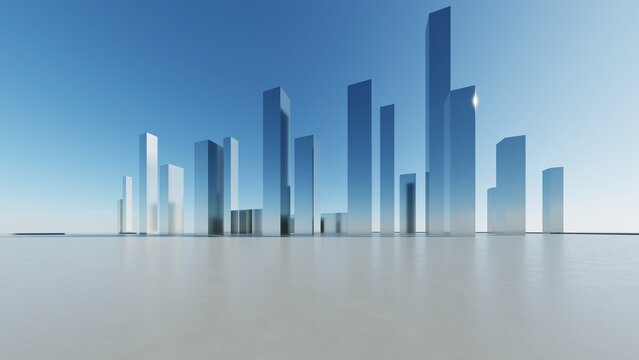 3d illustration of abstract architecture background, geometric architectural with chrome or metallic design, Futuristic city landscape