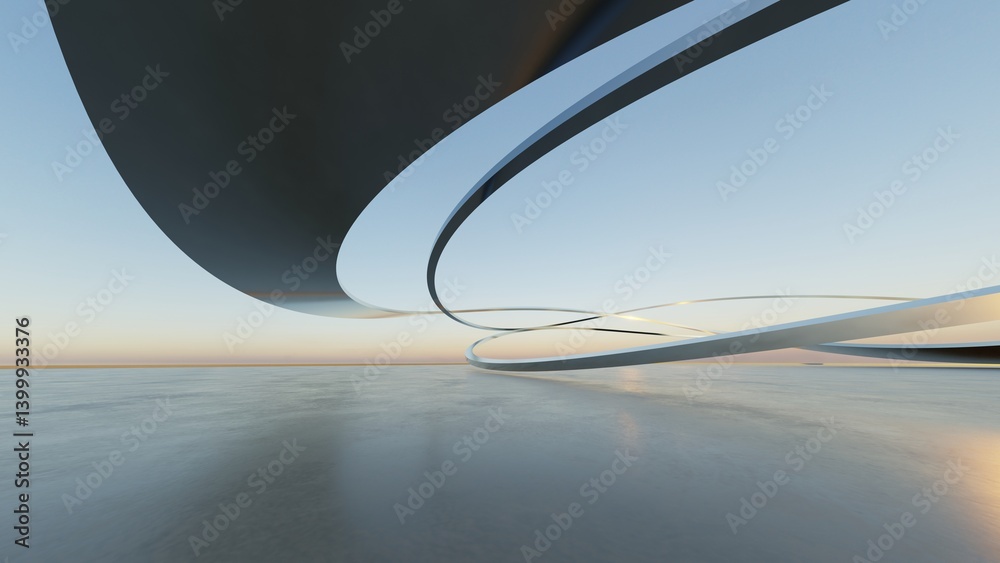 Leinwandbilder 3d illustration of abstract minimal architecture background, geometric architectural with chrome or 