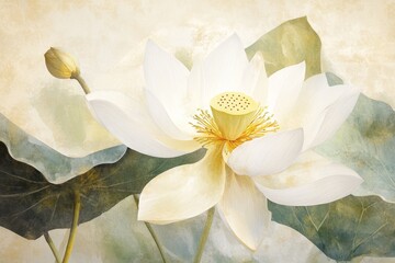 Delicate white lotus flower in vintage style