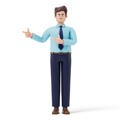 The gesture of pointing to one side, It can be used to direct attention to something or someone, or to introduce a topic or idea. 3D rendering, conceptual image. Isolated on white background.