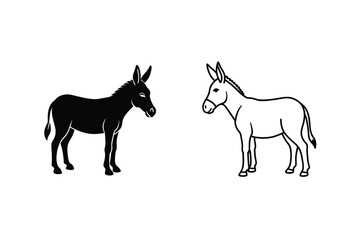 Black And White Donkey Line Art Illustration Two Contrasting Donkeys Graphic Design