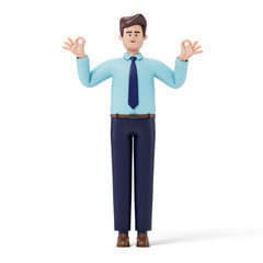 A man with OK gesture in business attire. Symbolizes approval or positivity. 3D rendering, conceptual image. Isolated on white background.