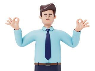 A man with OK gesture in business attire. Symbolizes approval or positivity. 3D rendering, conceptual image. Isolated on white background.