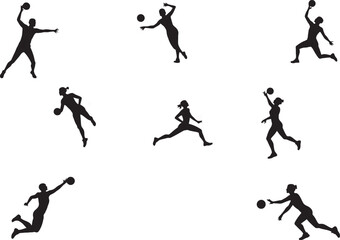 Silhouette Set of Handball Players in Action Poses – Vector Illustration
