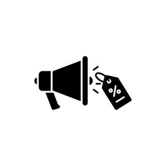 Megaphone with a price tag symbolizing the promotion of sales or deals