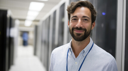 IT Engineer in Data Center Radiating Optimism and Confidence