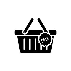 Shopping Basket with Sale Sticker, Representing Discounted Products in a Store