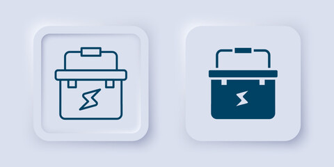 Filled and outline Toolbox electrician icon isolated on grey background. Square button. Vector