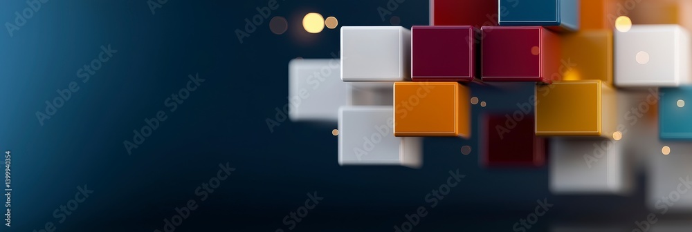 Poster vibrant cubes: a dynamic composition of multicolored cubes bursts forth against a gradient backdrop.