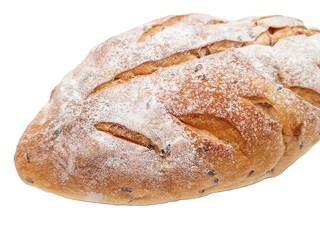Artisan-style cranberry flaxseed sourdough bread placed against a white background for easy use in food-related designs.