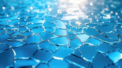 Fototapeta premium Frozen Glass Texture Background. Abstract Fractured Surface In Blue Tone.