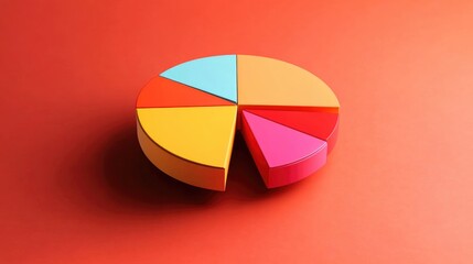 Fototapeta premium Pie chart segments separated and floating with soft shadows and vibrant colors