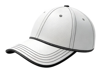 Fototapeta premium White Baseball Cap with Black Outline – Brand Mockup on Transparent Background for Logo or Design Placement