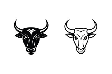 Bull Head Vector Illustration Featuring Black And White Outline Design Elements