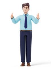 A man with thumbs up, symbolizing approval or success. 3D rendering, conceptual image. Isolated on white background.