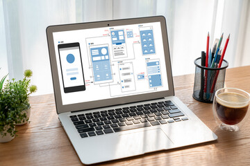 UX UI design process for modish mobile application and website . Creative prototype of wireframe...
