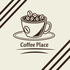 Minimalist Coffee Logo Design, Coffee Cup Icon with Beans, Modern Cafe Branding Symbol