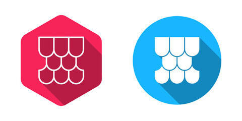 Filled and outline Roof tile icon isolated with long shadow background. Vector