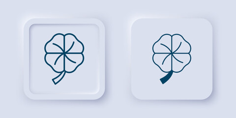 Filled and outline Four leaf clover icon isolated on grey background. Happy Saint Patricks day. National Irish holiday. Square button. Vector