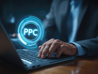 Person using laptop for pay-per-click advertising