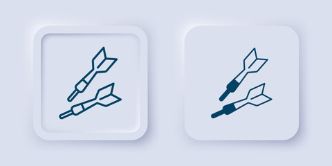 Filled and outline Dart arrow icon isolated on grey background. Square button. Vector