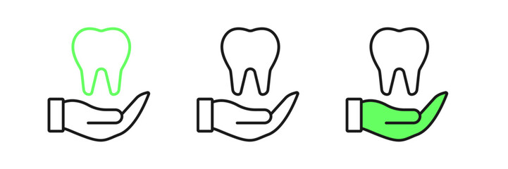 Obraz premium Set line Tooth icon isolated on white background. Tooth symbol for dentistry clinic or dentist medical center and toothpaste package. Vector